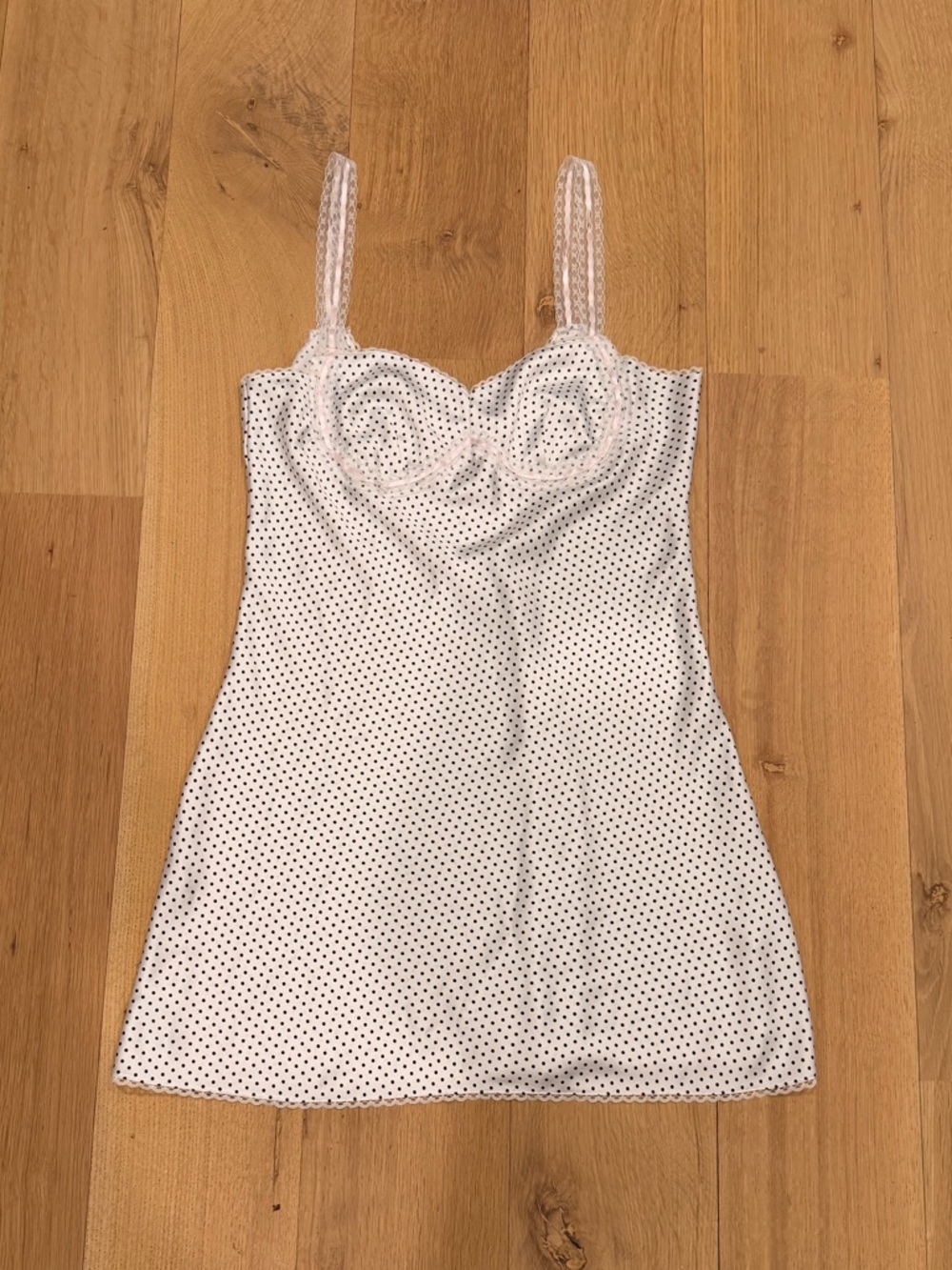 Pink by Frankies Bikinis Polka Dot Lace Trim Slip Dress Size Large